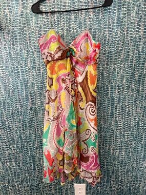 Milly Silk Vintage Multicolor Strapless Paisley Print Dress